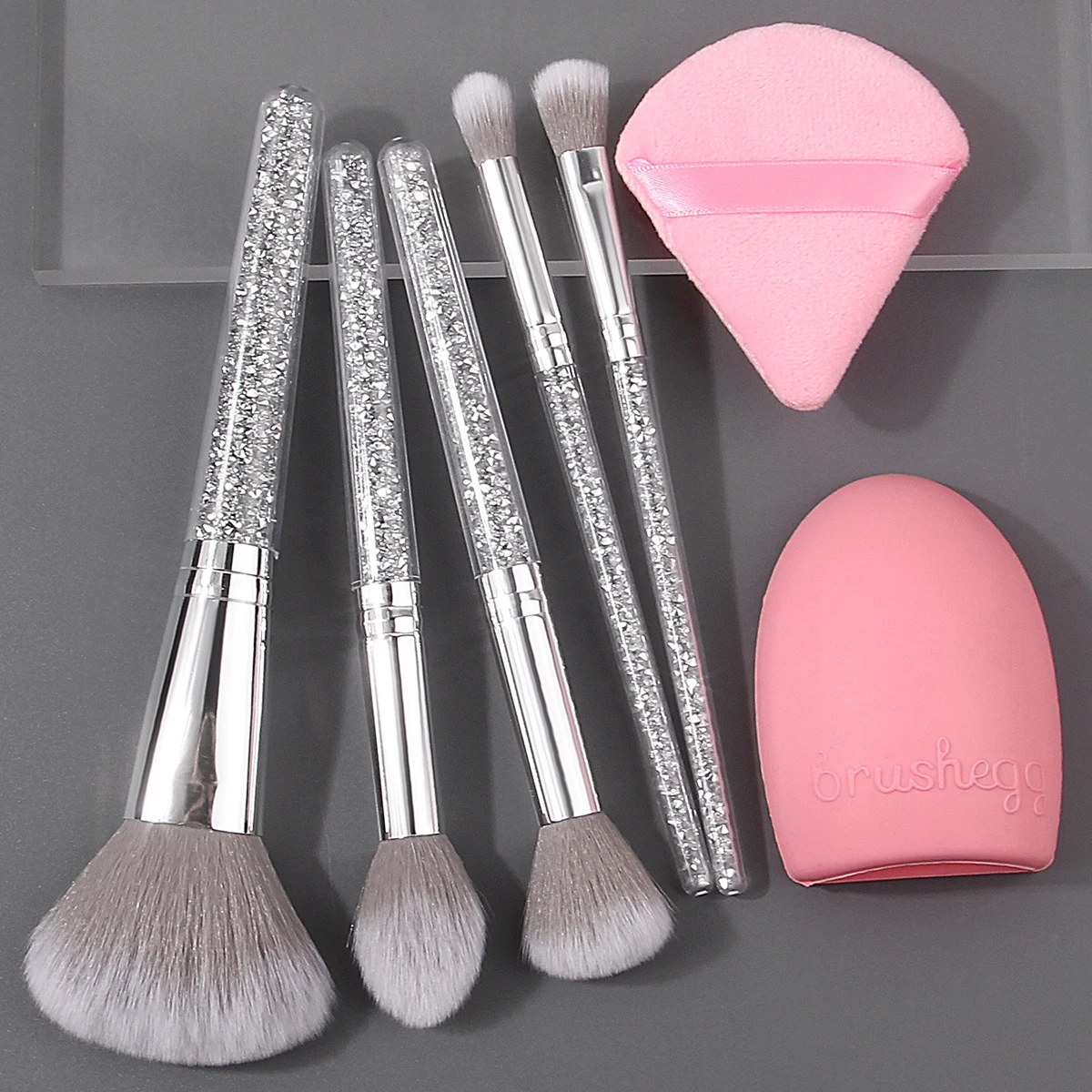 Ensemble de pinceaux de maquillage, 5 pièces, manche en diamant, pour fard à joues doux, pour poudre, + 1 bouffée de poudre + 1 brosse de maquillage, outils de nettoyage