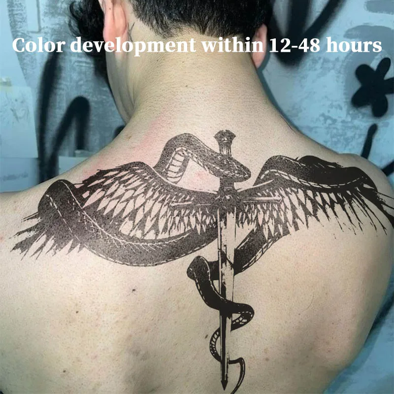 Fake Tattoo Winged Snake Cross Sword Herbal Juice Sticker Temporary Tattoos Hotwife Sexy Adult Girl Tool Tatoo Cheap Goods Weeks