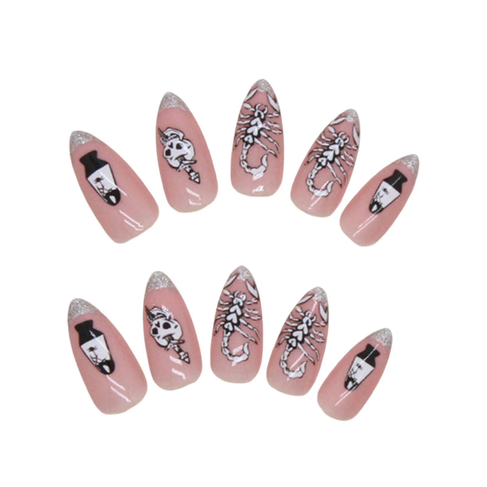 Faux ongles argentés pour débutants, faux ongles, rose, nail art, entraînement, fente, degré, tache, N64.Degree