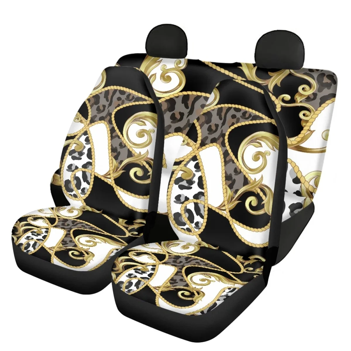 Vintage Baroque Automobile Seats Protector Leopard Print Slip-Resistant Front/Back Car Seat Covers Cushion