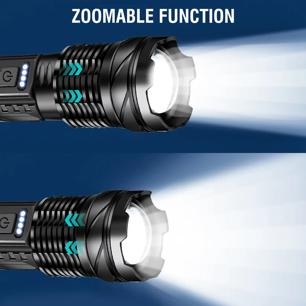 Imagem -03 - Boruit 30w Poderosa Lanterna Led 2000lm 1200m Usb Recarregável Portátil Telescópica Zoom Tocha com Luz Lateral Bateria Embutida