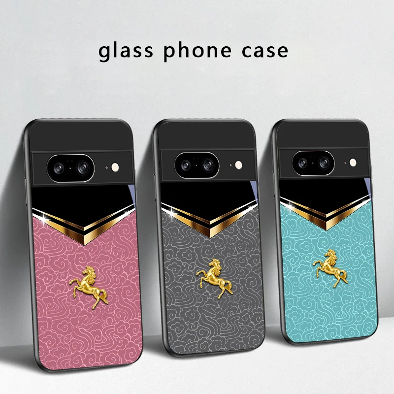 Dark Night Golden Horse For Google Pixel 8 7 9 10 Pixel 10 Pro XL Pixel 9 Pro XL Pixel 8a 7a Pixel 7 Pro Black Glass Phone Case view 3