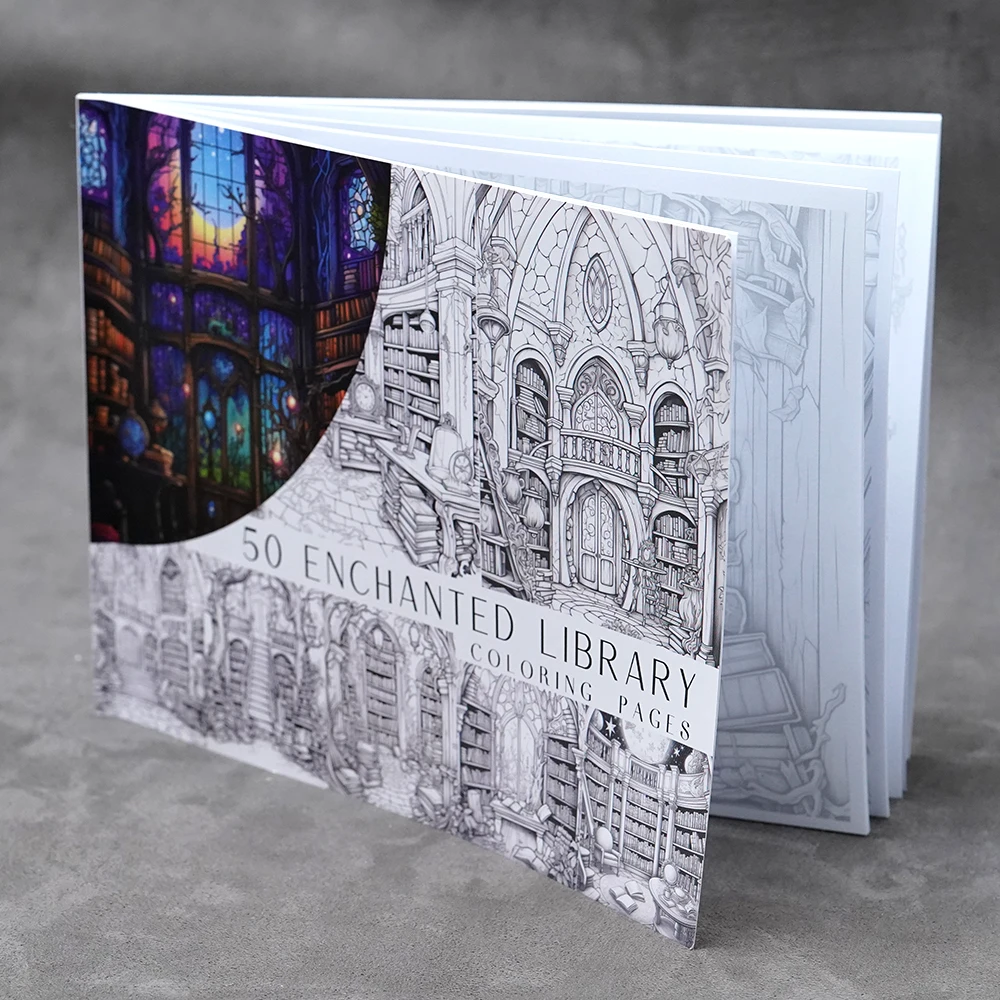 50 Enchanted Library Coloring Pages Fantasy Coloring Sheets Enchanted A4 Size Book Magical Fantasy Bookshelves Wizards Ancient image 3
