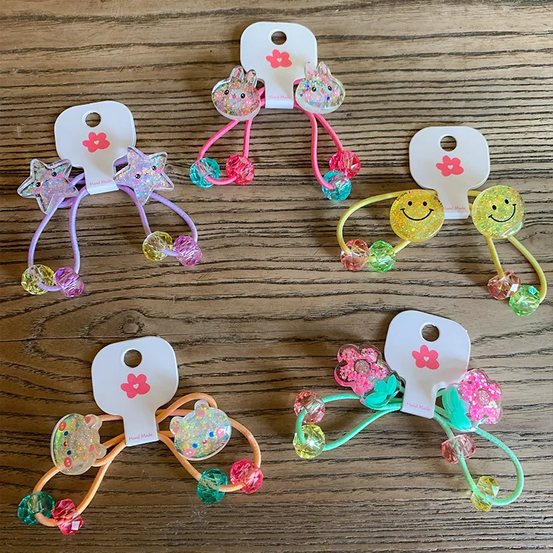 2 teile/satz Kinder Cartoon Kaninchen Elastische Haar Gummibänder Glitter Blume Haar Krawatte Für Mädchen Nette Haar Seil Kinder Haar Accessoire – Detail 2
