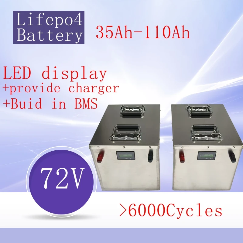 

Литиевая батарея 72 В 35 Ач 40 Ач 50 Ач 60 Ач 70 Ач 80 Ач 100 Ач 110 Ач Lifepo4 для троллингового двигателя Гибридты Мотоциклы Гольф-кошик Робот