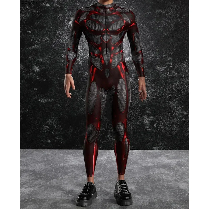 EE01 New Halloween Skeleton Jumpsuit 3d Digital Printing Irregular Lines Adult Cosplay Bodysuit Carnival Party Unisex CyclinIo0！