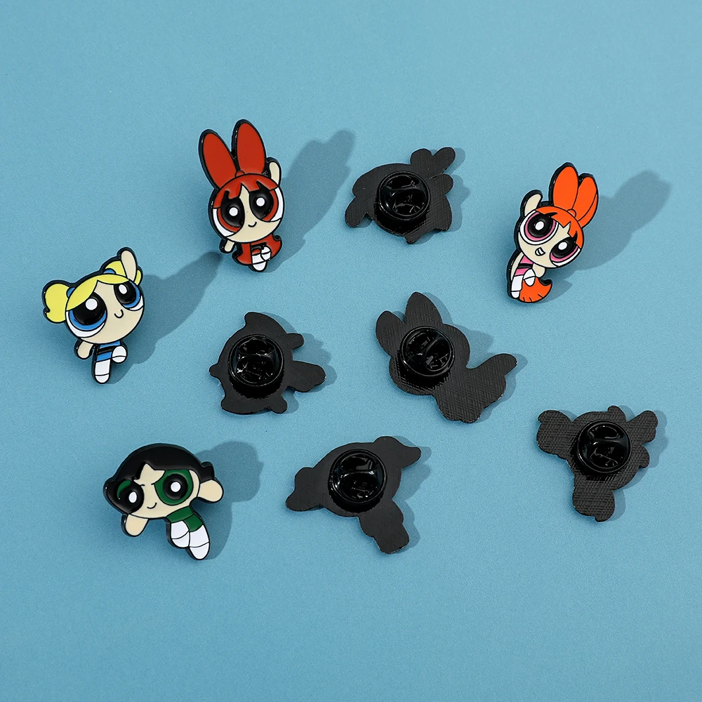 The Powerpuff Girls Lapel Pin Anime Badges on Backpack Metal Enamel Brooch Cartoon Jewelry Clothing Accessories Gifts