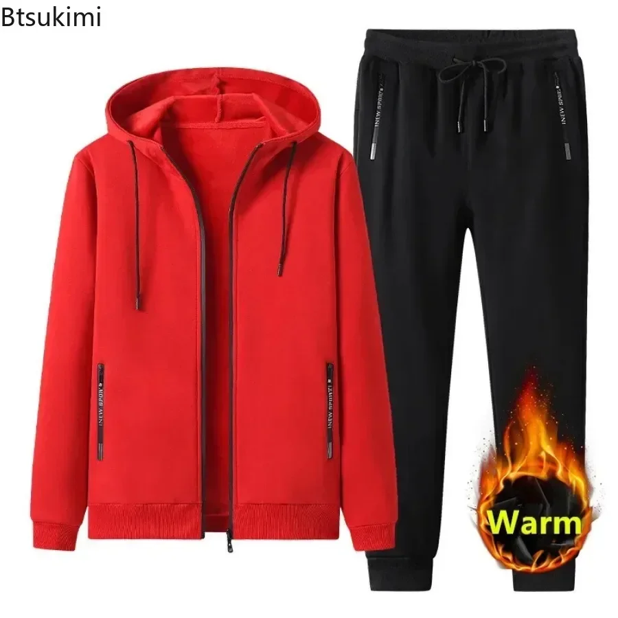 Nuovo 2025 Autunno Inverno Uomo Set Moda uomo Plus Pile Addensato Caldo Puro Cotone Con Cappuccio Sportwear Vestito Uomo Casual Tute