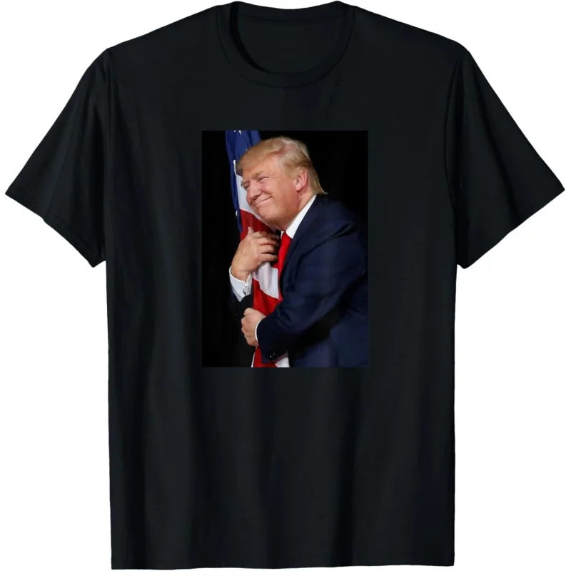 

President 45 Donald Trump 47 Hugging The Flag USA Love 2024 T-Shirt Men's and Women's Loose