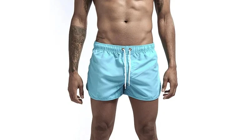 Men's Solid Color Swim Trunks, Summer Quick Dry Breathable Casual Beach Shorts Plus Size Drawstring Bathing Shorts
