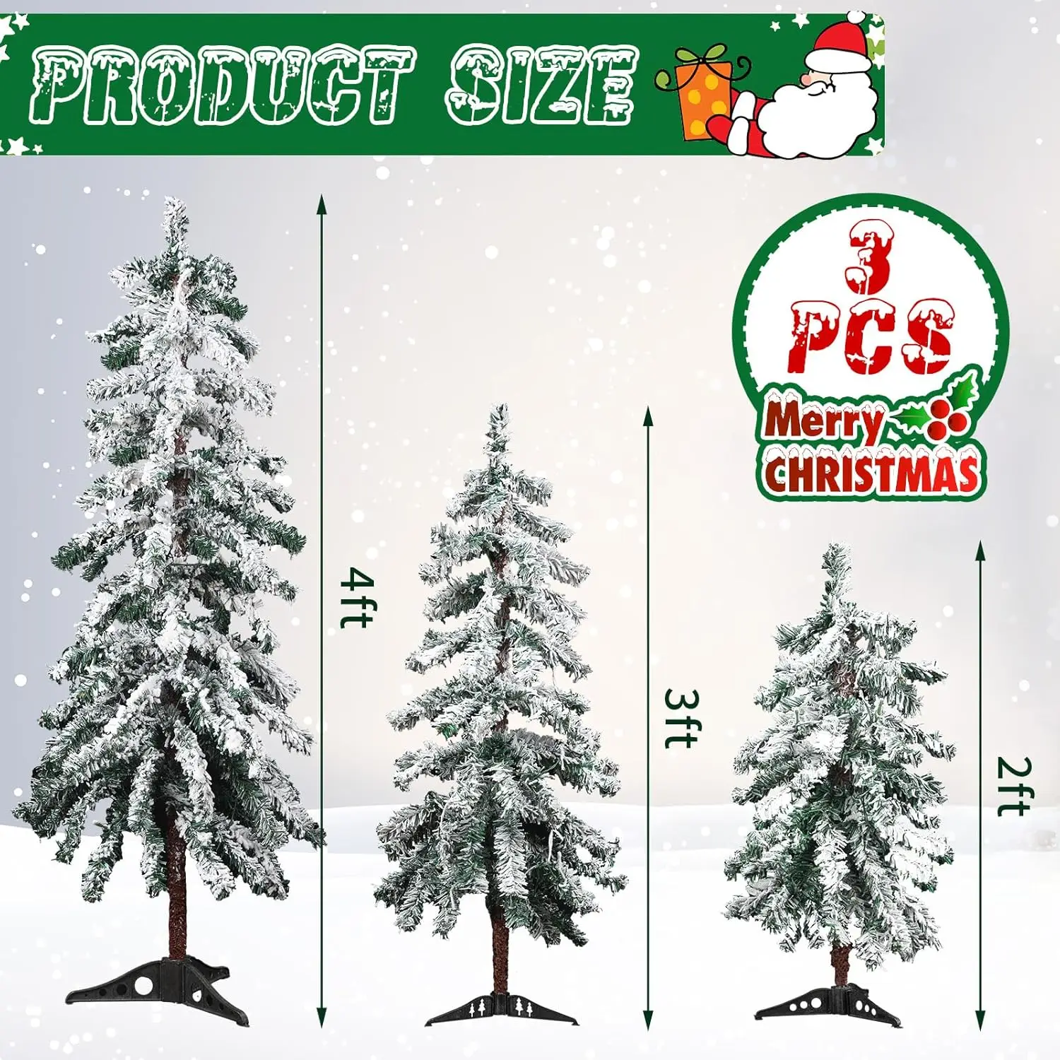 مجموعة شجرة عيد الميلاد الاصطناعية الطبيعية المتدفقة مكونة من 3 قطع مع أضواء شجرة عيد الميلاد المتدفقة (شجرة جبال الألب، 2 بوصة 3 بوصة 4 بوصة)