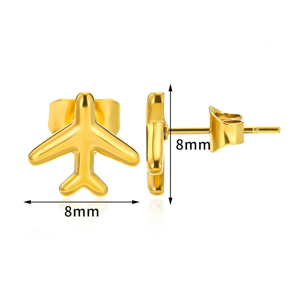 Gold Color Stainless Steel Earrings For Women Mini Aircraft Small Stud Earrings Fashion Jewelry Party Friends Best Gifts