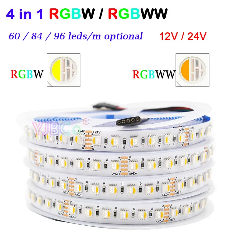 

12V 24V 5M RGBW/RGBWW 4 color in 1 LED Strip Tape 60/84/96leds/m 5050 SMD flexible lamp high brightness Light Bar IP30/65/IP67