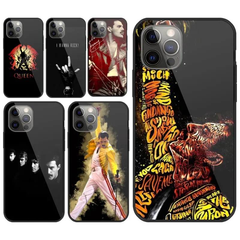 Freddie Rock Queen Cell Phone Case for iPhone 14 13 12 11 XS X 8 7 6 Plus Mini Pro Max SE 2022 PC Glass Phone Cover Funda