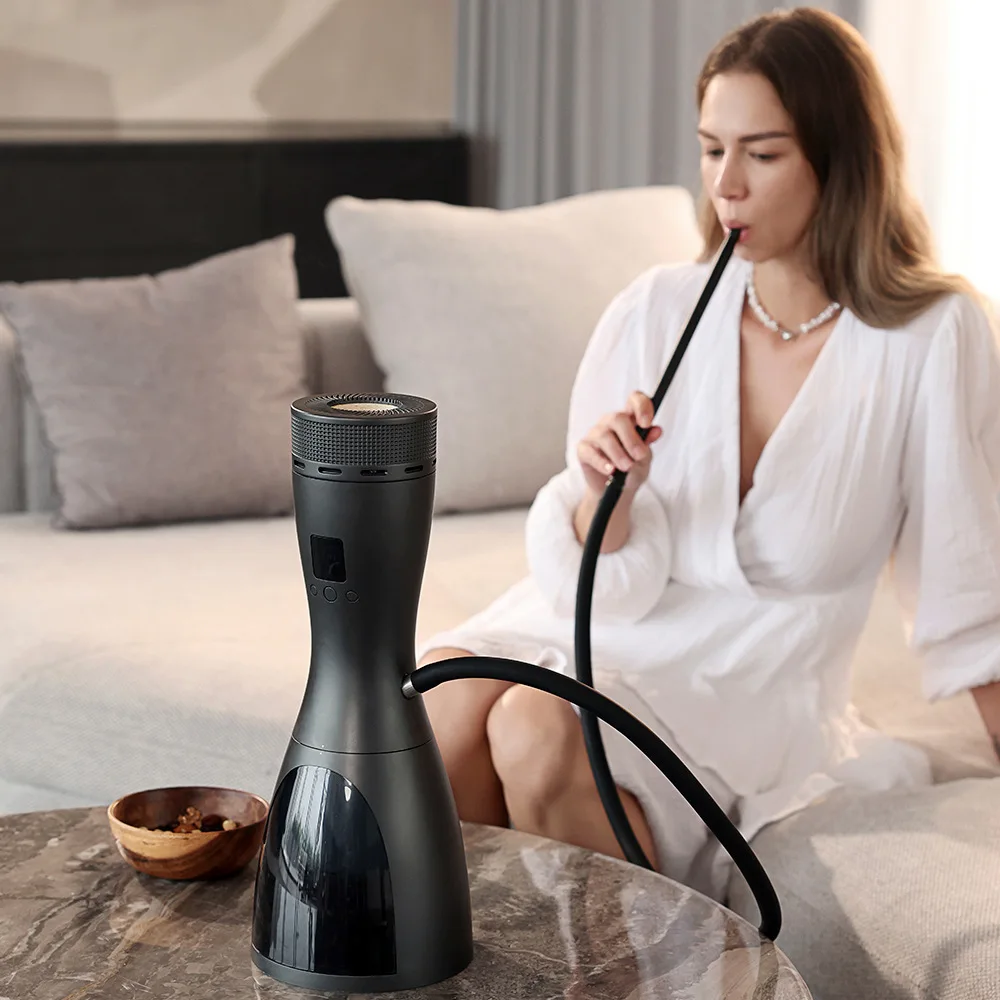 Wholesale Luxury Frosted Metal LED HMD Electric Hookah Set with Frosted Glass Bowl Temperature Adjustable & Eco-Friendly