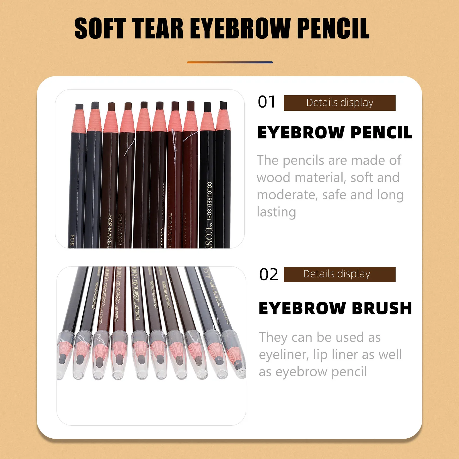 

10pcs Waterproof Eyebrow Pencils Black Long-Lasting Natural Shape Lightweight Portable Makeup Tool For Women Eyebrow Drawing