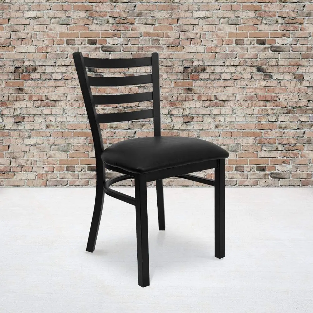 4 Pk. HERCULES Series Black Ladder Back Metal Restaurant Chair - Black Vinyl Seat