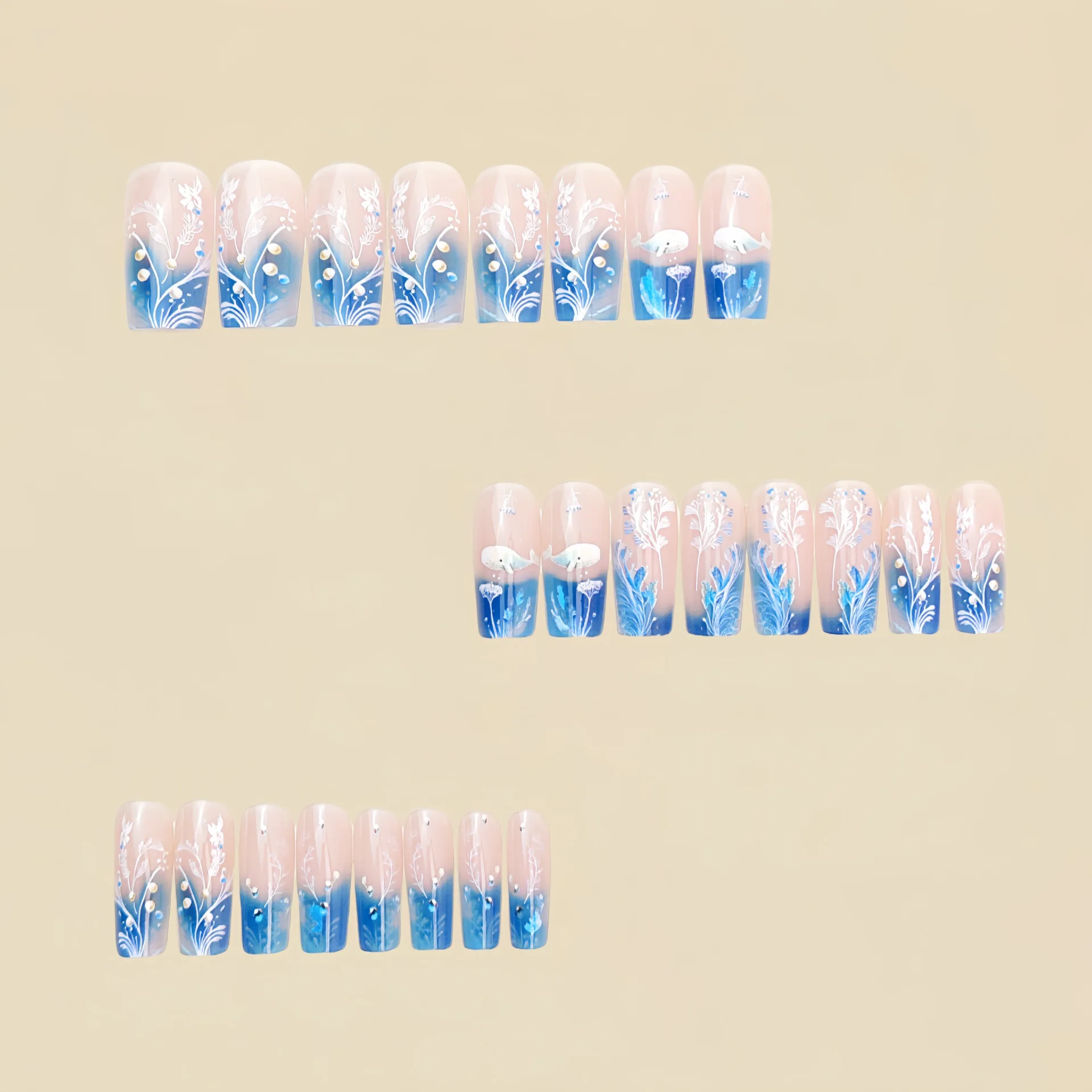 متوسطة طويلة الأظافر وهمية التدرج الأزرق اضغط على الأظافر المحيط الأسماك خطط المياه قنديل البحر الزهور اضغط على أظافر صناعية الفن ملصق 24 #3