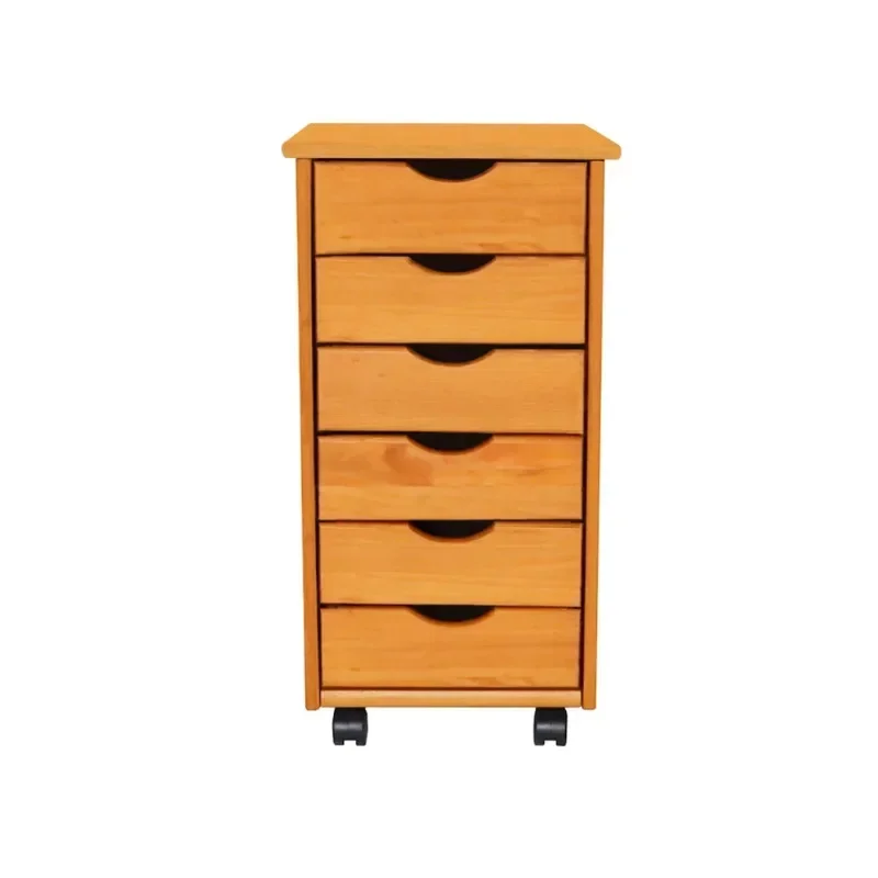 Adeptus Original Roll Cart, Solid Wood, 6 Drawer Roll Cart, Med Pine, Filing Cabinet  Office Cabinet