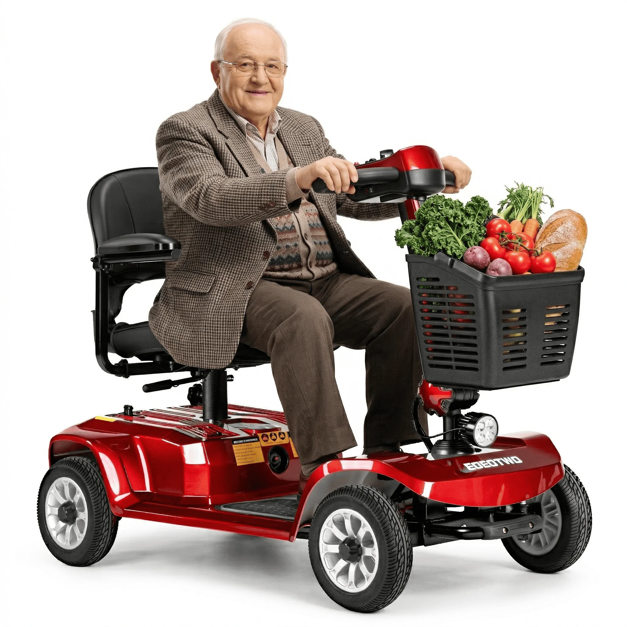 Scooter de mobilité à 4 roues EOEOTWO, robuste, capacité de 190 kg, pliable, scooter de voyage pour personnes âgées, 360° °   Siège pivotant 6 km/h