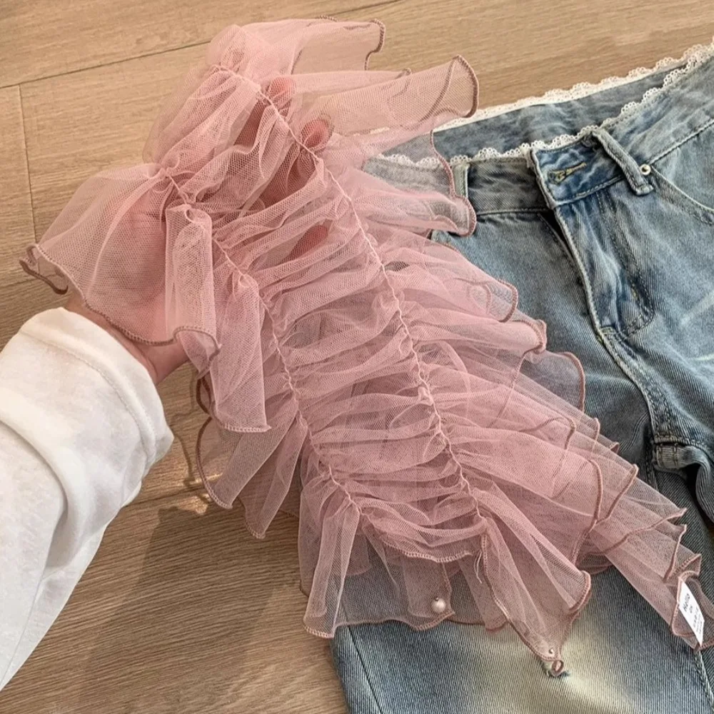 Elegant Balletcore Mesh Mini Skirts Y2k Short Ruffle Skirts High Waist Apron Wrap Butt Curtain Girl