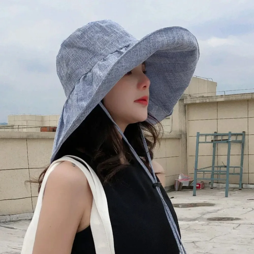 Summer Wide Brim Linen Sun Hats for Women Uv Protection Sunshade Foldable Bucket Hat Beach Outing Hat Gorras Para Mujer Кепка 모자