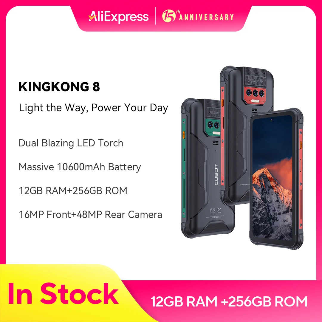 Cubot King Kong 8, Waterproof IP68/IP69K, 12GB RAM (6GB+6GB), 256GB ROM, NFC, 10600mAh Massive Battery, Octa-core, Add to Cart