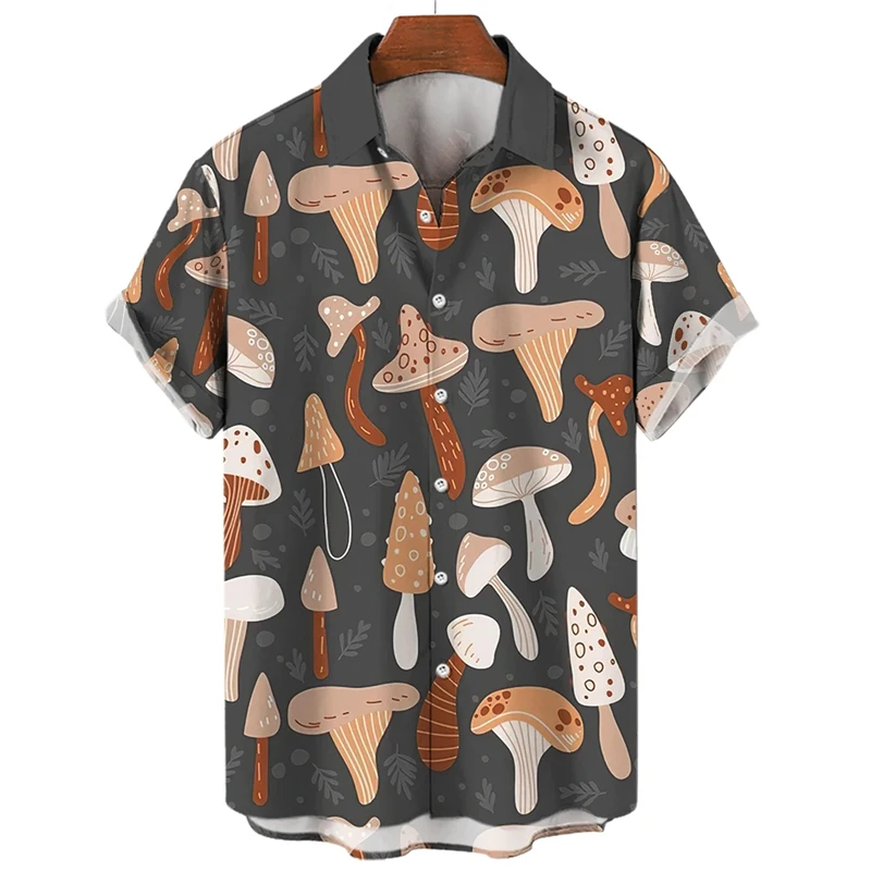 Mushroom 3D Printed Shirts For Men Clothes Cartoon Harajuku Fashion Agaricus Campestris Graphic Blouses Hawaiian Y2k Beach Tops