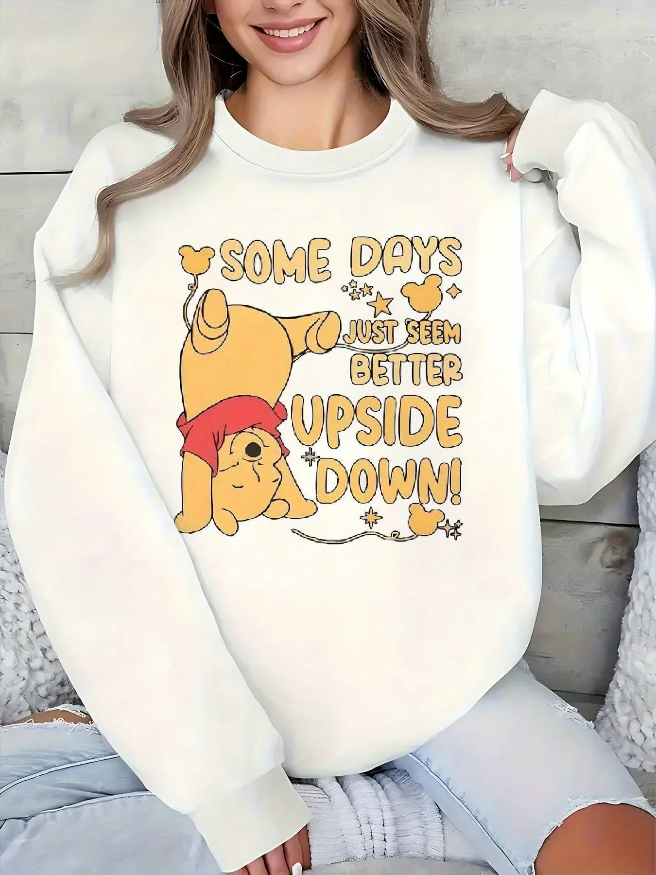 Disney Winnie The Pooh Pullover für Damen, modisch, übergroß, Unisex, Rundhalspullover, Herbst und Winter, Fleece, lässig