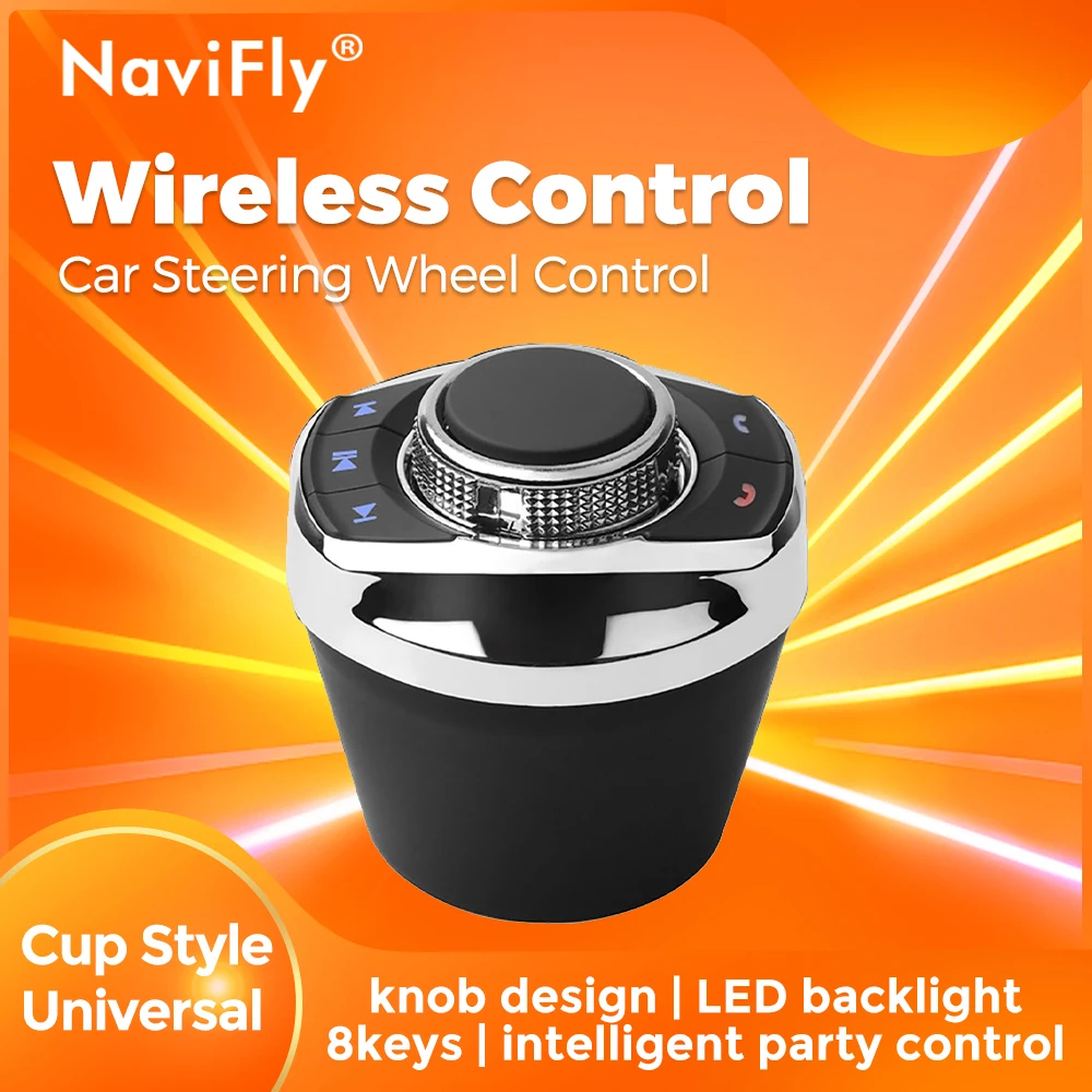 Navifly 8-key Control Buttons Universal Cup Shape Wireless Car Steering Wheel Control For Android Multimedia Navigation Player