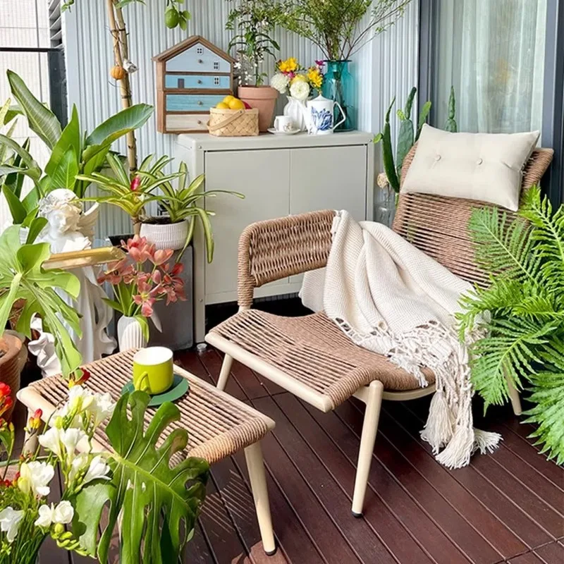 Balcony lounge chair, rocking rattan three-piece outdoor tea table and chair combination, coffee table balcony sofa chair