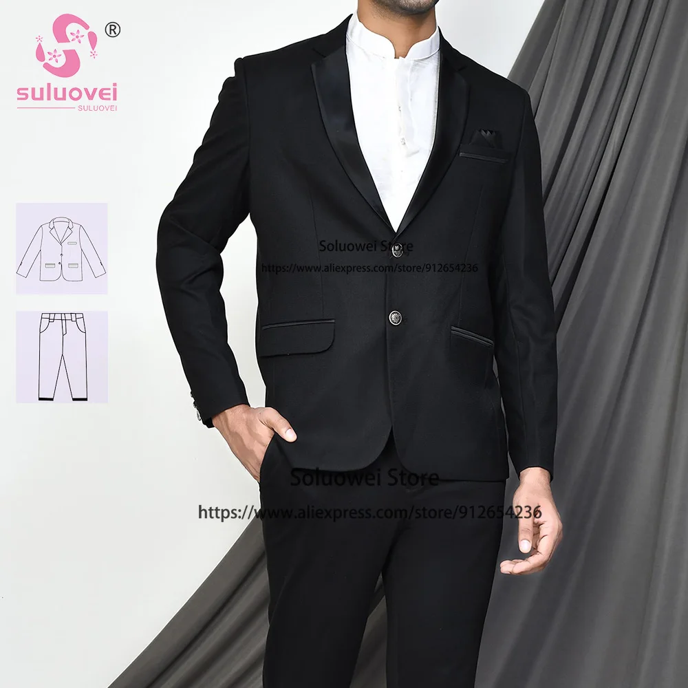 

Suits For Men High Elasticity Comfortable Breathable Fabric Slim Fit 2 Piece Jacket Pants Set Formal Groom Wedding Tuxedo Blazer