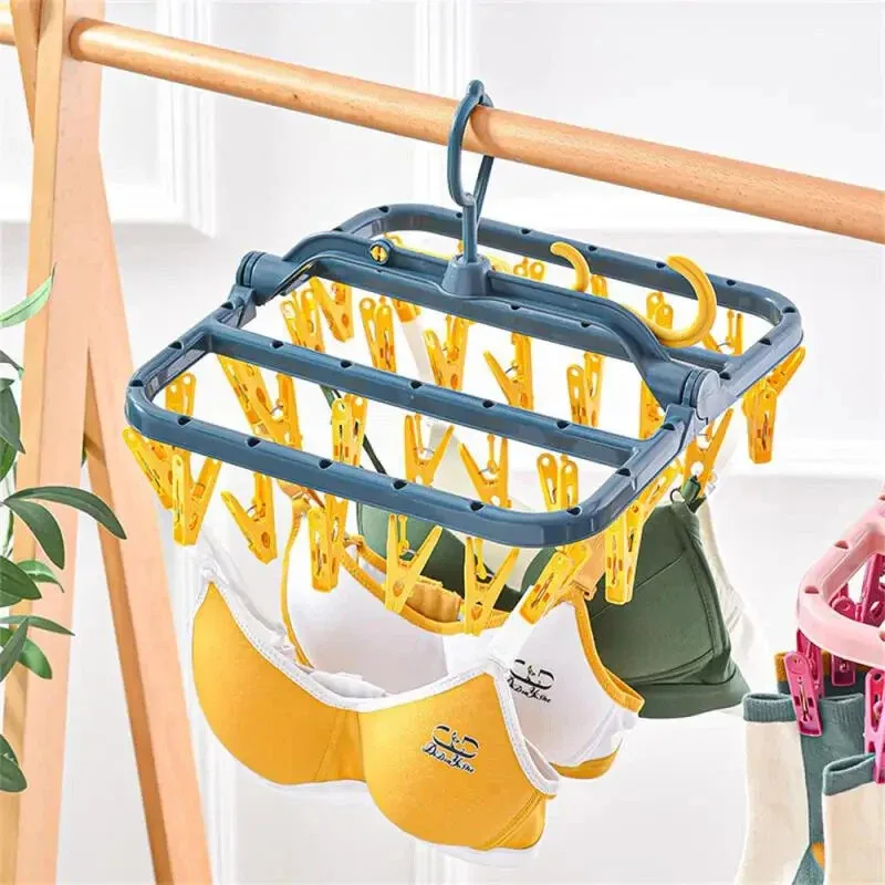32 Clips Folding Clothes Dryer Hanger Windproof Socks Underwear Drying Rack Household Children Adults Storage Laundry Rack - Image 2