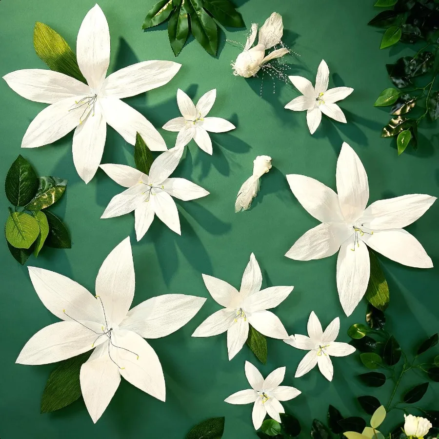 

9pcs White Paper Flower Wall DecorationsArtificial 3D Flower Backdrop Giant Lily Crepe Tissue Flowers Wall Decal for Wedding Br