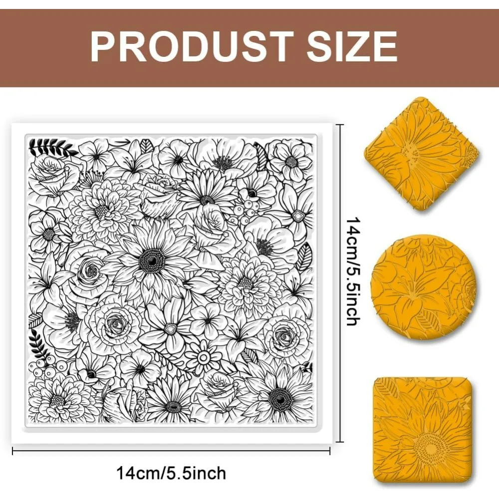 Flowers Background Silicone Texture Stamp Clay Modeling Pattern Pad Texture Sheets for Polymer Clay Making Earrings making kit