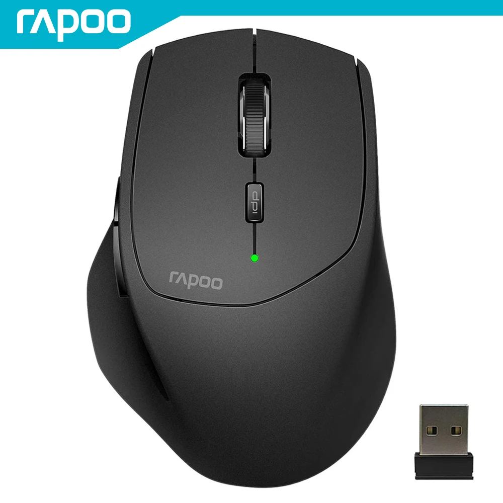 RAPOO MT550 Multi-mode Wireless Mouse Connect Up to 4 Devices 1600 DPI Ergonomic Bluetooth Mouse 12 Month Long Battery