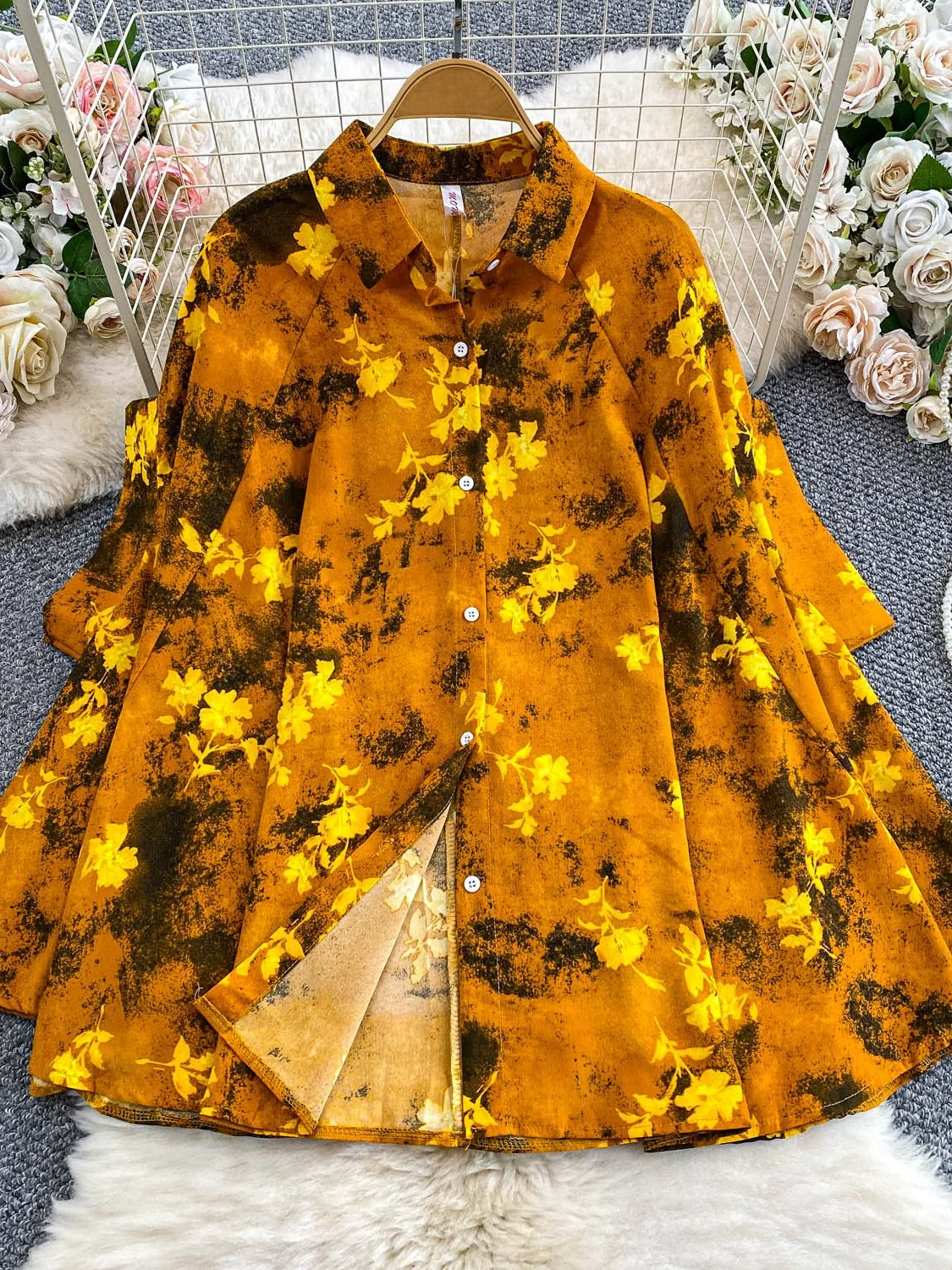 

Retro Fairy T Printed Chiffon irt Women's Loose Slimming Long Sve Top Faionable Busin Casual Korean Sle