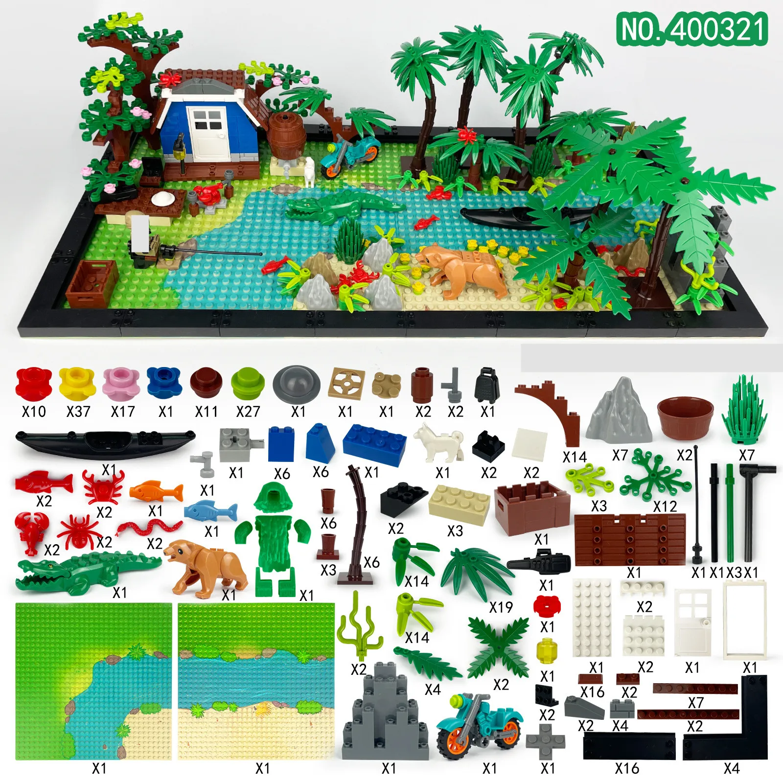 

Wild Rainforest Animal Green Grass Jungle Bush Flower Tree Plants Rockery Building Blocks DIY MOC Assemble Compatible All Brands