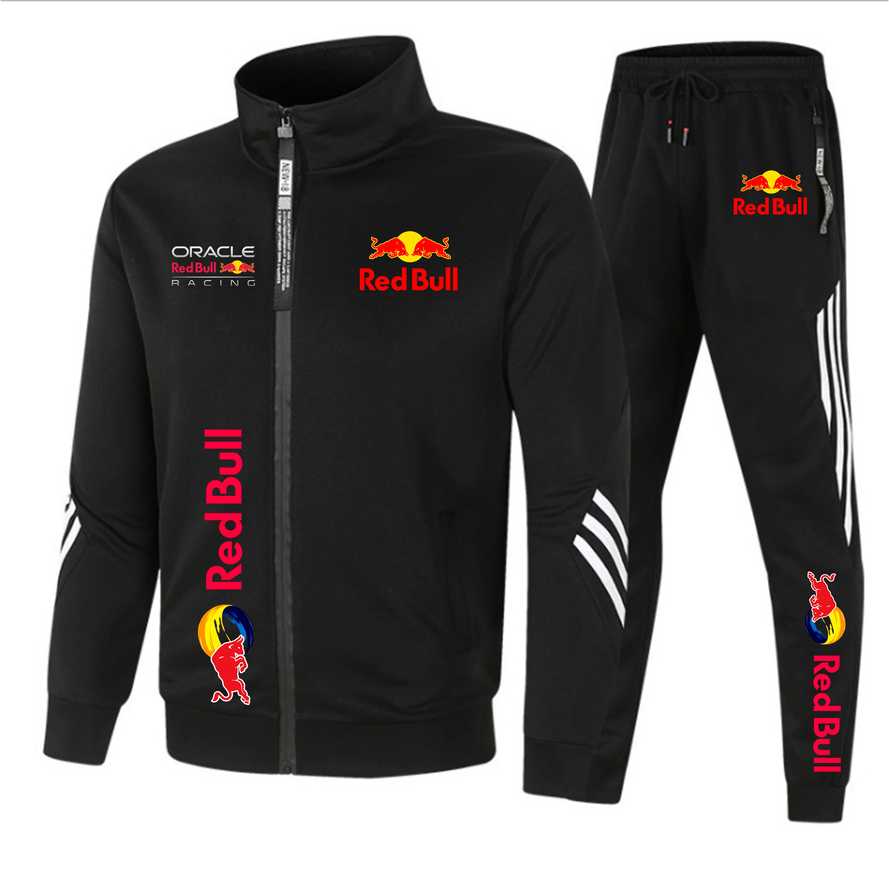 

Новинка 2023 года, комплект спортивной одежды Red Bull, мужская спортивная одежда с логотипом Red Bull Racing, куртка с воротником-стойкой на молнии + брюки, комплект из двух предметов