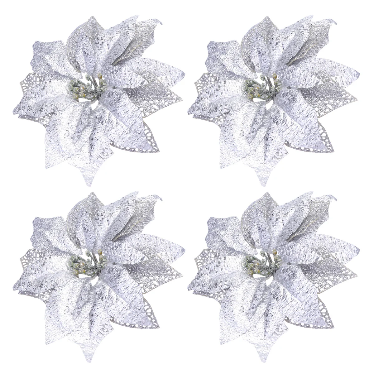 

4pcs Silver Flower Handmade Diy Decor For Christmas Artificial Flower Party Home Wedding Decoration Flowers Craft