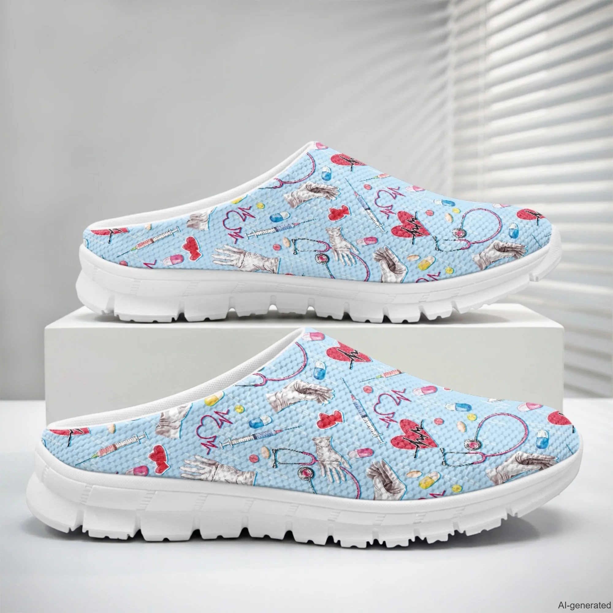 XIXIRIMIDO Casual Shoes Medical Pattern Nurse Shoes Versatile Sports Women's Slippers Breathable Mesh Men's Walking Shoes 35-48