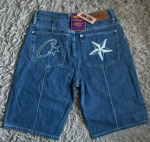 Cortez-pantalones cortos Cargo para hombre, Shorts de mezclilla personalizados con patrón de estrellas de los años 2000, estilo Rock Hip Hop, Retro, ropa informal de calle