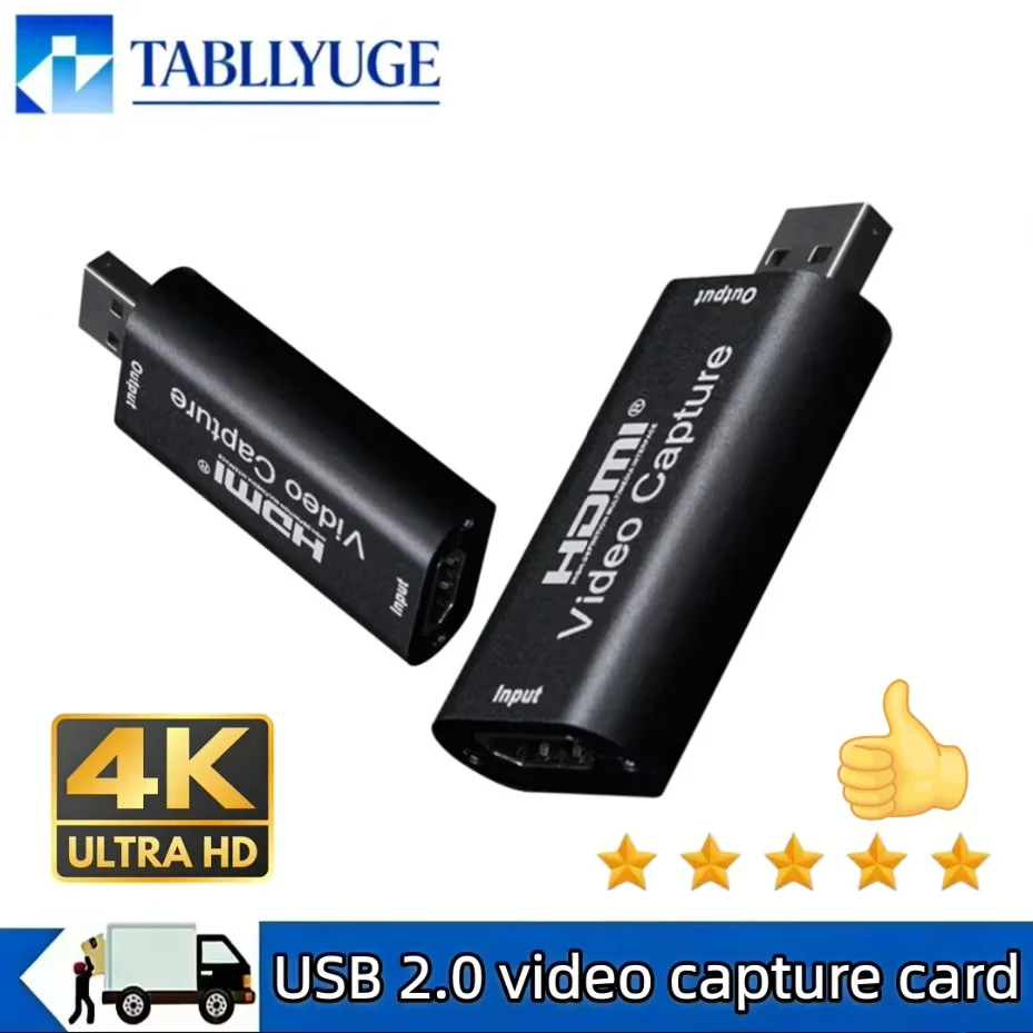 Tarjeta de captura de vídeo USB 2,0, dispositivo de captura de vídeo compatible con HDMI 4K, caja de transmisión en vivo, grabación para PS4, XBOX, teléfono, juego, DVD, cámara HD