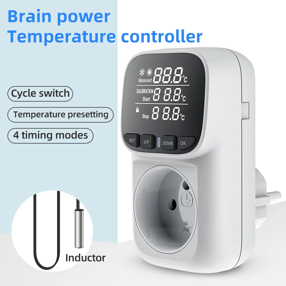 16A 220V Thermostat Digital Temperature Controller Outlet Sensor Socket With Timer Switch Heating Cooling For Aquaculture