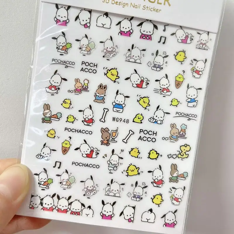 1PCS Sanrio Cartoon Hello Kitty Nail Stickers Kuromi Nail Decoration Anime Nail Decals 3D Animation Press On Nails For Manicure