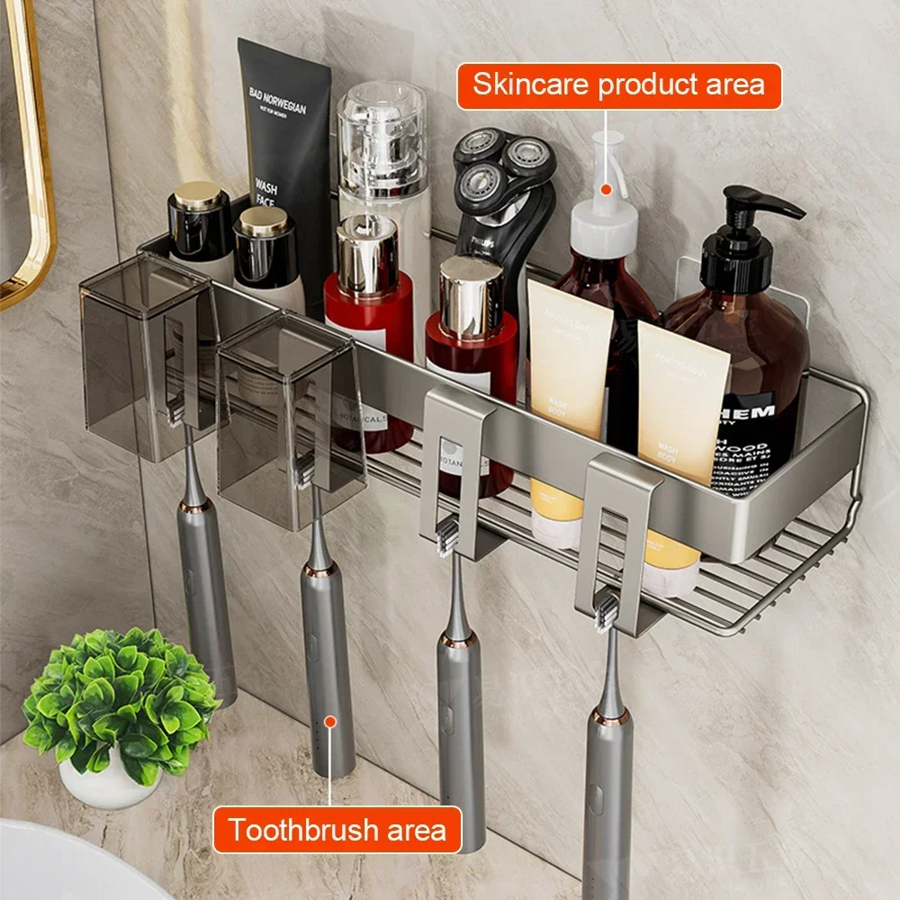 Grijze Elektrische Tandenborstel Houder Voor Badkamer Muur Tandenborstel En Tandpasta Organizer Badkamer Plank Badkameraccessoires