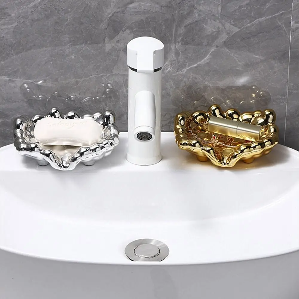 Non-slip Plastic Soap Dish Gold Cloud Shape Soap Organizer Silver Self Draining Soap Box Bathroom