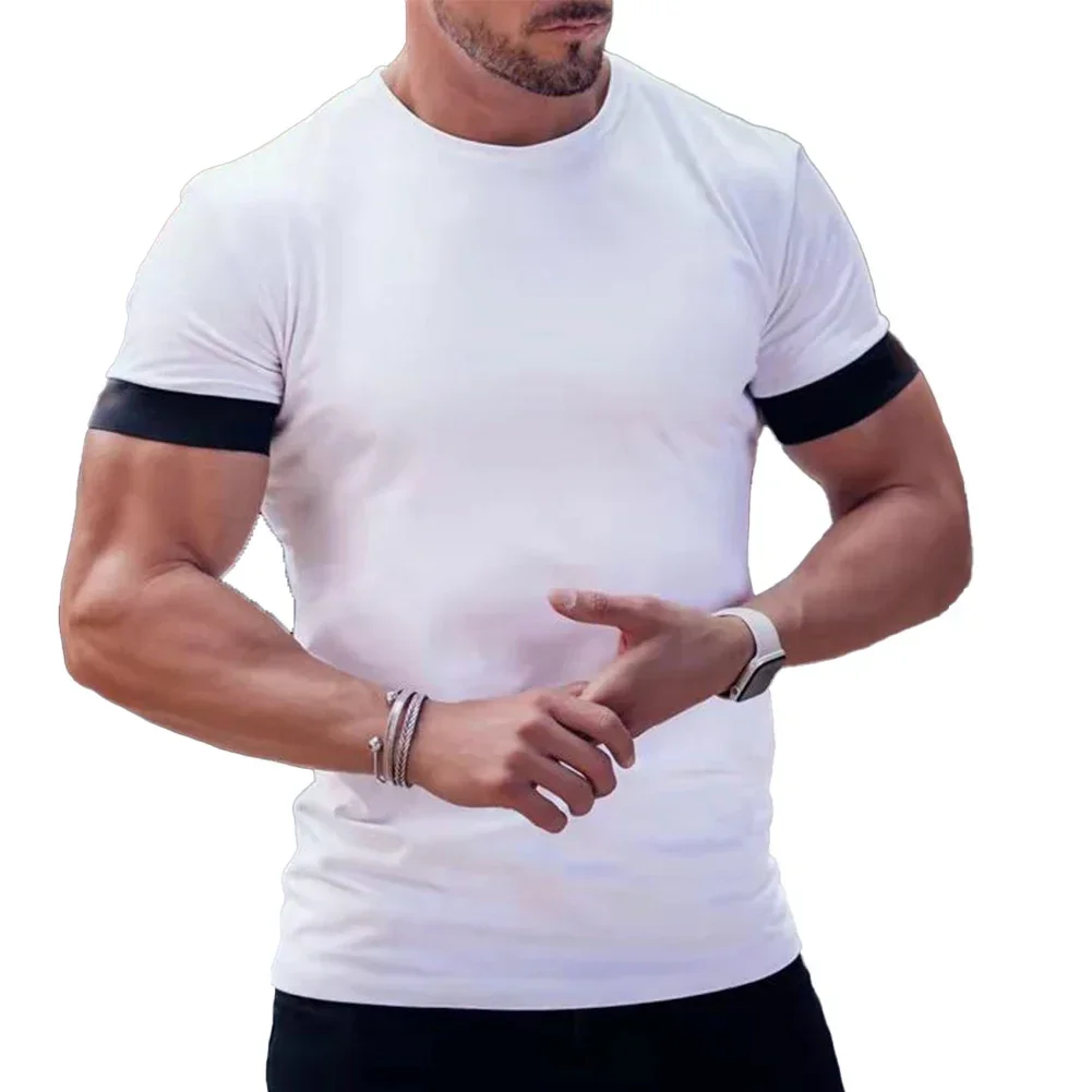 Men Casual T-shirts Slim Fit Round Neck Muscle Fitness Gym Blouse Activewear Jogging Tops Bodybuilding Activewear