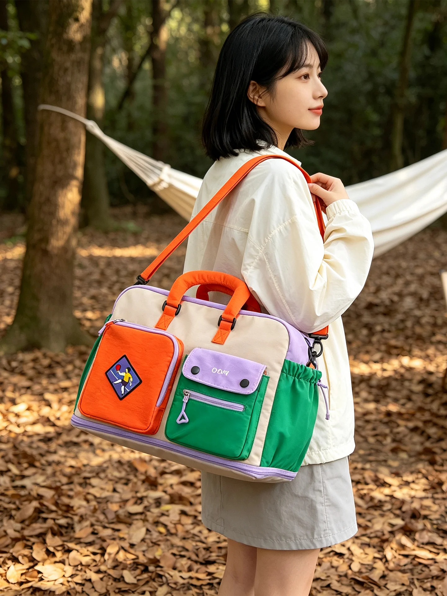 large-capacity-short-trip-bag-women's-carry-on-bag-with-pull-rod-expandable-luggage-sports-fitness-bag-fashionable-trendy