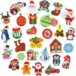 Cute Christmas Animals Embroidery Iron on Patches Festival Badge Cartoon Xmas Ornament Decals Snow Penguin Santa Claus Appliques